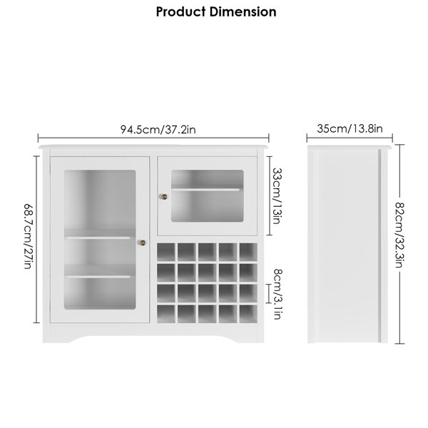HOMECHO Buffet Server with 20Bottle Display Bar White